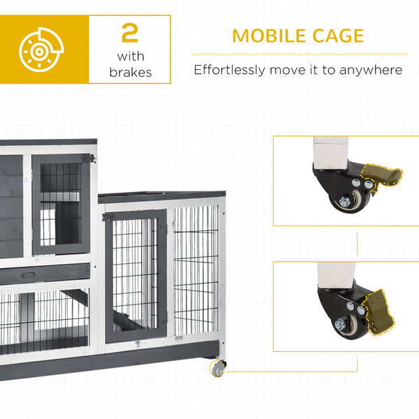 Wooden hutch with wheels, removable drawers and run, grey