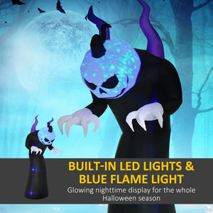 7ft Halloween Inflatable Ghost with Horns, LED Display with Flame Effect