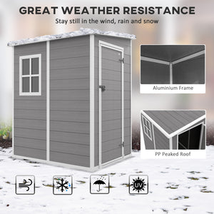 Lean-to garden shed with window, ventilation and plastic roof, grey