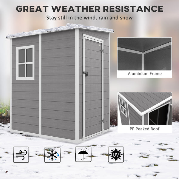 Lean-to garden shed with window, ventilation and plastic roof, grey