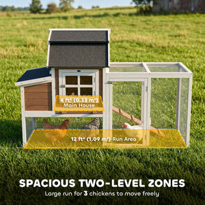 Wooden chicken coop with run, removable tray, nest box and waterproof asphalt roof