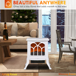 Freestanding Electric Fireplace with Realistic Flame 750W/1500W, White