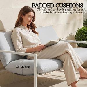 2-Piece Patio Furniture Set with Thick Cushions and Coffee Table, Light Gray