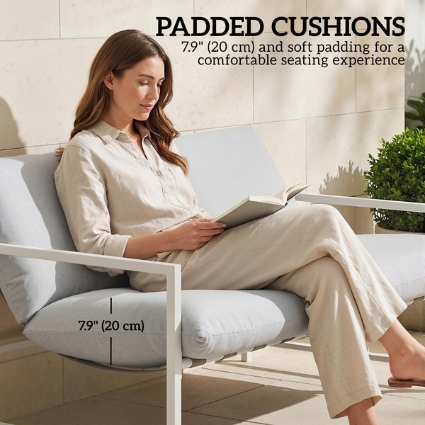 2-Piece Patio Furniture Set with Thick Cushions and Coffee Table, Light Gray