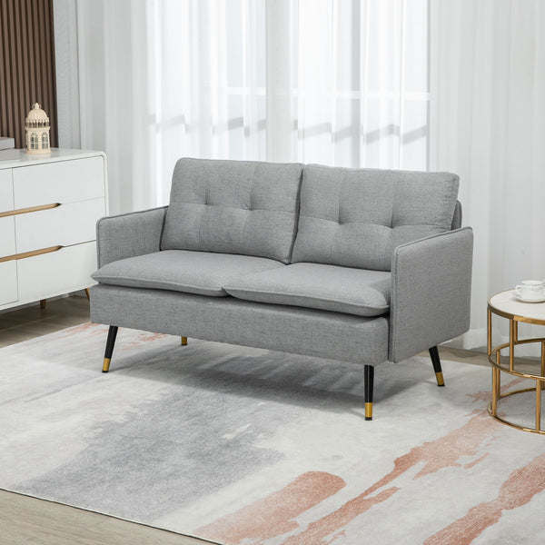 Modern 2 seater sofa with button tufting, gray