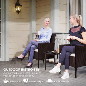 3 Piece Garden Furniture Set with Two Tier Glass Table and Cushions, Beige