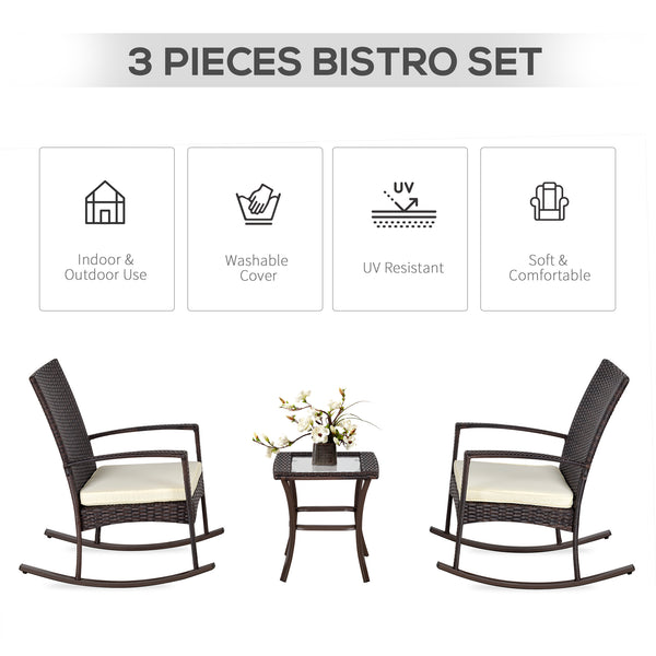 3-piece garden set in woven resin, cream white