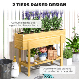Raised Bed with Storage Shelf, Garden Patio Covering, Natural Wood