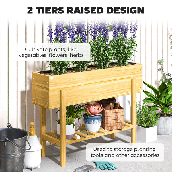 Raised Bed with Storage Shelf, Garden Patio Covering, Natural Wood