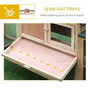 Large wooden hutch with double enclosure, pull-out tray and access ramps