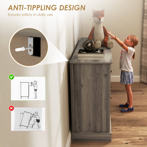 Sideboard with glass doors and adjustable shelves, patinated gray oak