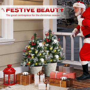 Set of 2 pre-lit 2-foot artificial Christmas trees with warm white LEDs