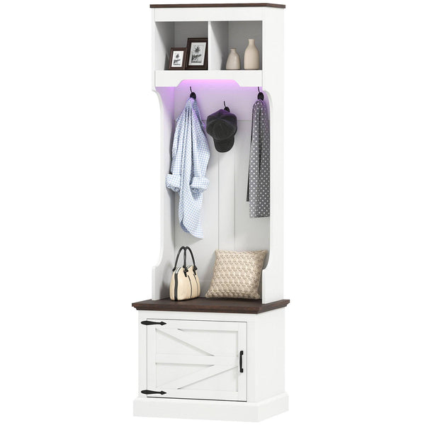 3-in-1 Hallway Unit with LED Lighting and Bench, White