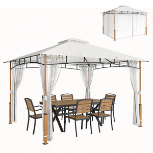 10' x 12' patio gazebo with double roof, UPF50+ protection and mosquito netting, cream white 