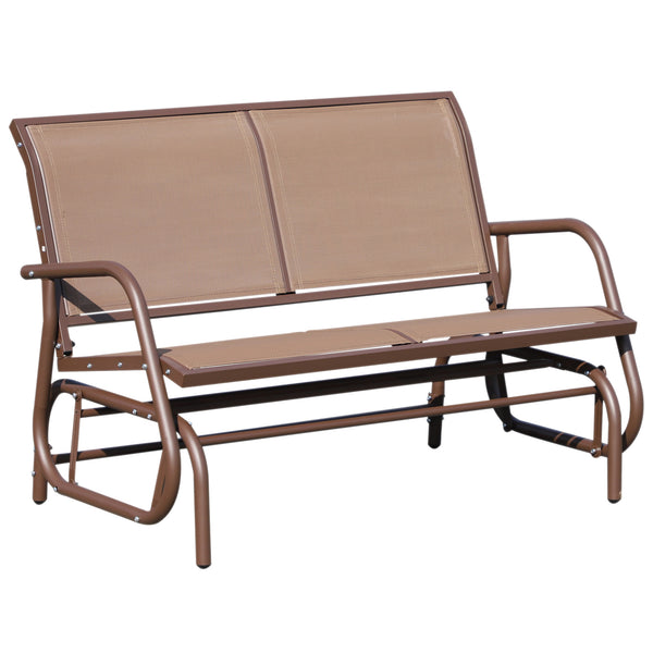 Two-seater rocking chair with breathable mesh fabric, coffee brown