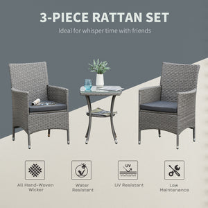 3-piece garden furniture set in woven resin, grey