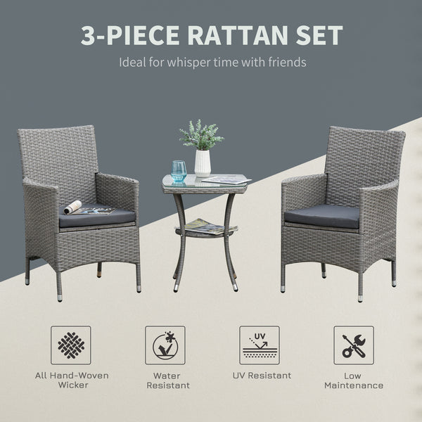 3-piece garden furniture set in woven resin, grey
