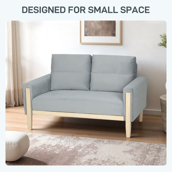 2-seater velvet sofa with solid wood legs, grey