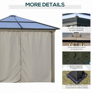 Rigid 10x10 gazebo with aluminum frame, polycarbonate canopy with curtains and mosquito net