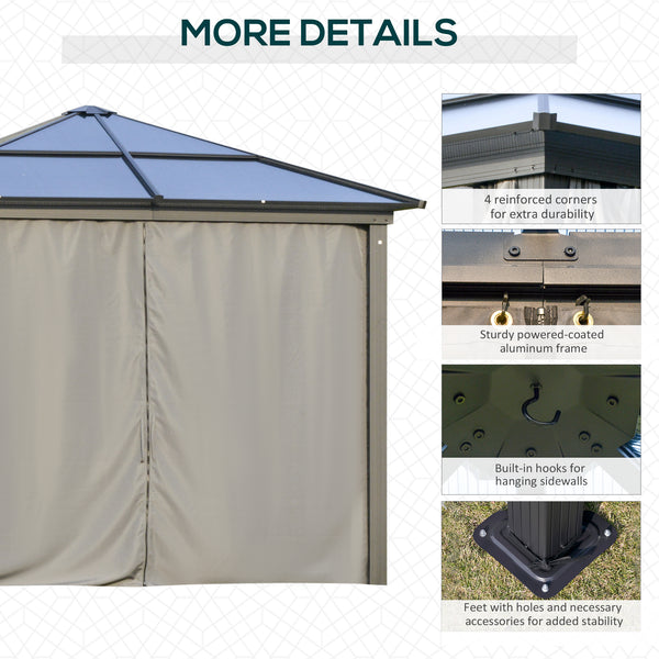 Rigid 10x10 gazebo with aluminum frame, polycarbonate canopy with curtains and mosquito net