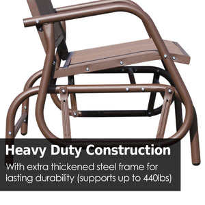 Two-seater rocking chair with breathable mesh fabric, coffee brown