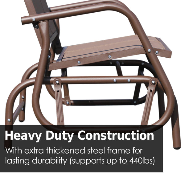 Two-seater rocking chair with breathable mesh fabric, coffee brown