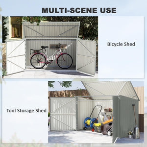 Garden shed with 3 bin compartments, double lockable door and hinged lid, silver grey 
