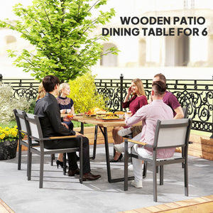 Wooden outdoor dining table with parasol hole
