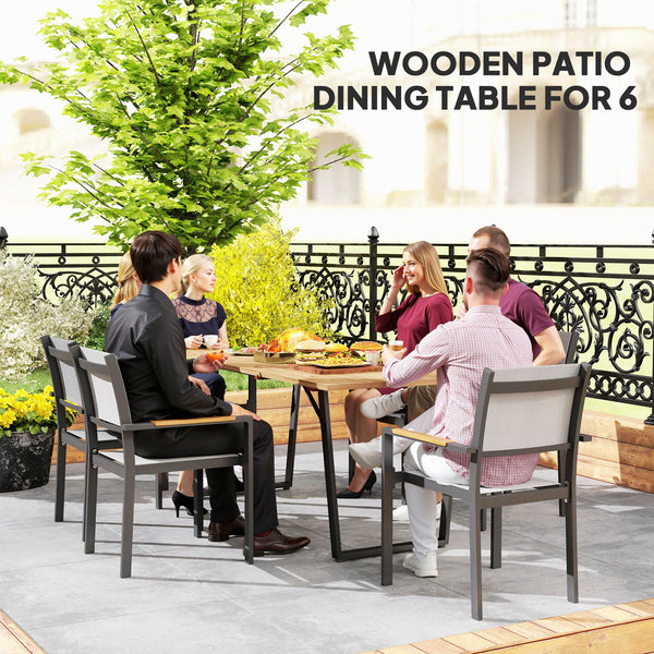 Wooden outdoor dining table with parasol hole