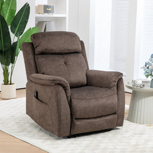 Manual Recliner Chair with Vibration Massage and Side Pockets, Brown