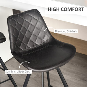 Set of 2 Microfiber Bar Stools with Metal Legs and Padded Cushion, Black