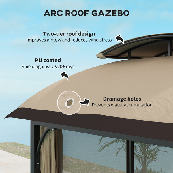 11' x 13' Gazebo, Double Roof, with Mosquito Netting and Curtains, Galvanized Metal Frame, Khaki