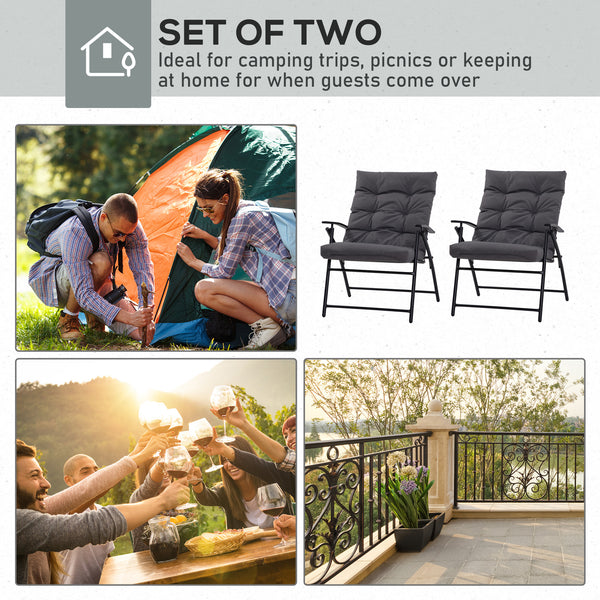 Set of 2 folding outdoor chairs with adjustable backrest, grey