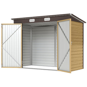 Galvanized garden shed with double doors and 2 vents, oak