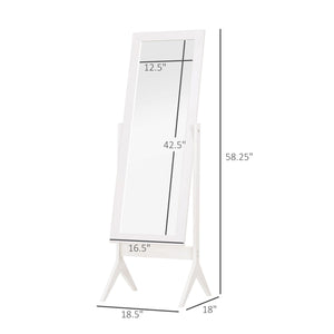 Standing mirror with rectangular frame and adjustable angle, white