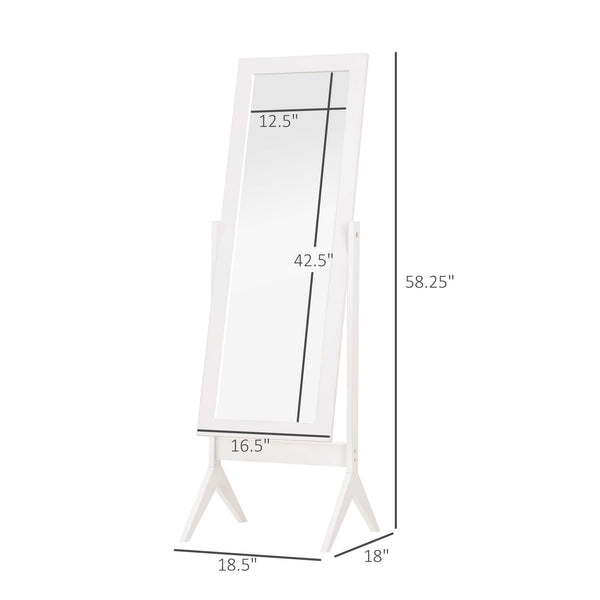 Standing mirror with rectangular frame and adjustable angle, white