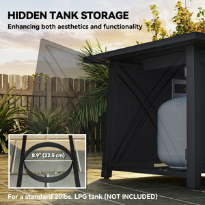 28" Square 40,000 BTU Propane Fire Pit Table with Waterproof Cover and Adjustable Footrests