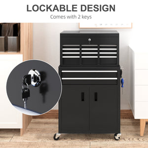 2-in-1 lockable 6-drawer rolling tool chest with hooks, black