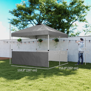 Folding shelter 10 x 10 with 2 half side walls, UV50+ protection, dark grey