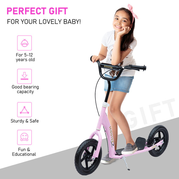 Kids Bike Style Scooter with 12 Inch Tire, Pink