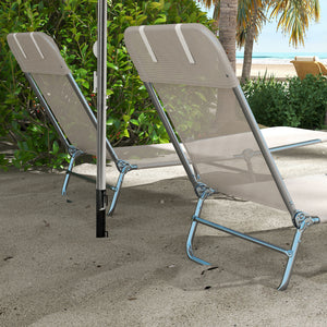 Set of 2 folding lounge chairs with cushion and reclining backrest, cream white
