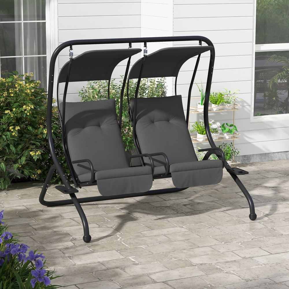 2-Seater Outdoor Porch Swing with Canopy, Patio Swing Chair for Garden, Poolside, Backyard, Grey