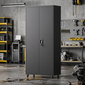 71-inch Rolling Reinforced Garage Cabinet, Black