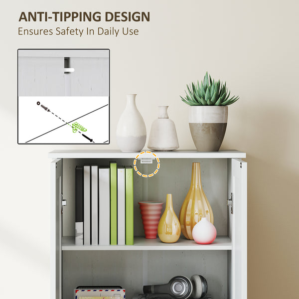 Country Style Tall Storage Cabinet with 2 Doors and Adjustable Shelves, Distressed White