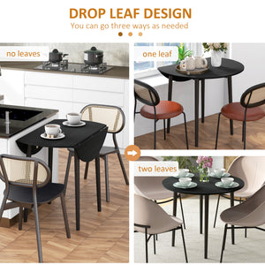 Round drop-leaf dining table for small spaces, wooden legs, antique black
