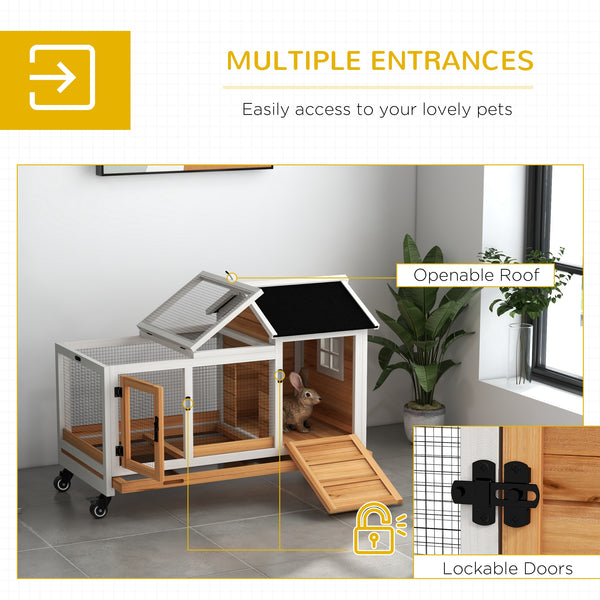 Rabbit cage with wheels, ramp, run, and tray