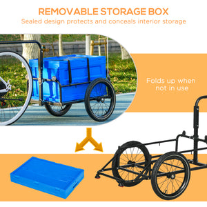 Steel bicycle trailer with foldable storage box and safety reflectors