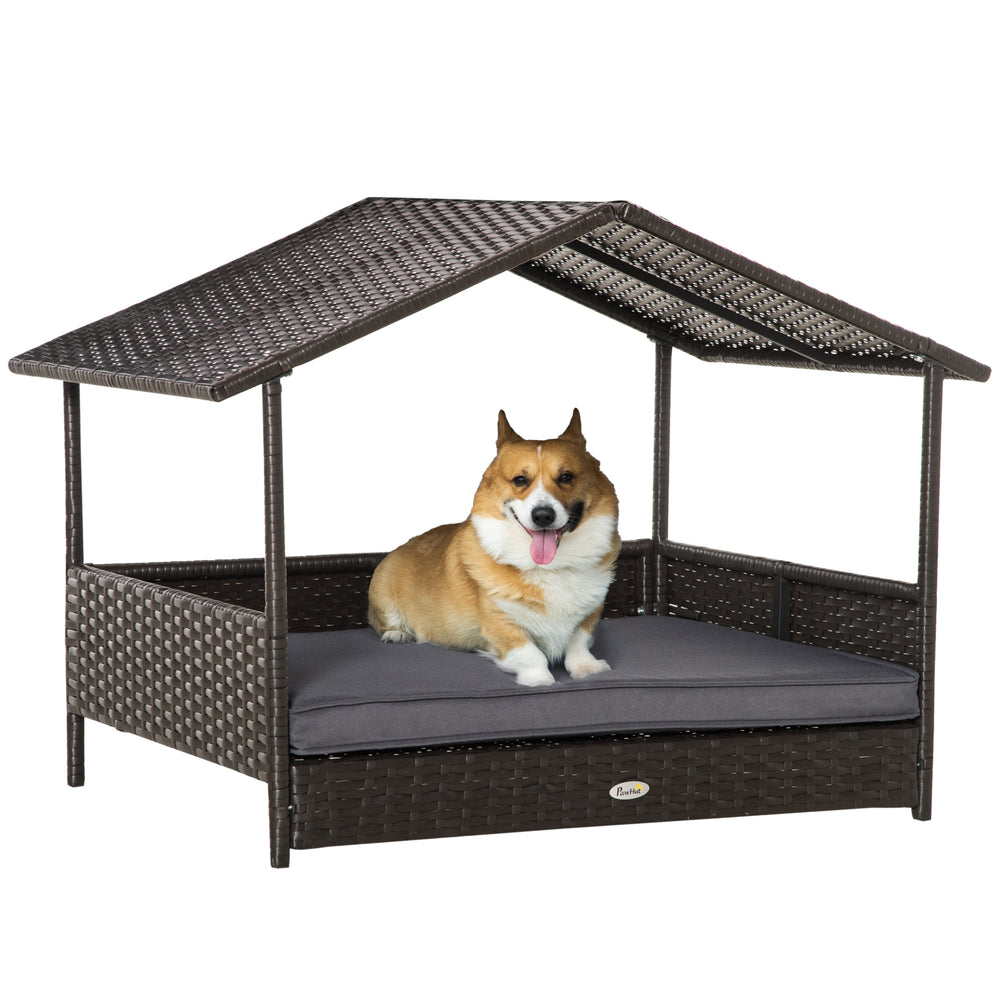Wicker dog bed with cushion