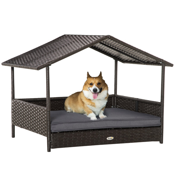 Wicker dog bed with cushion