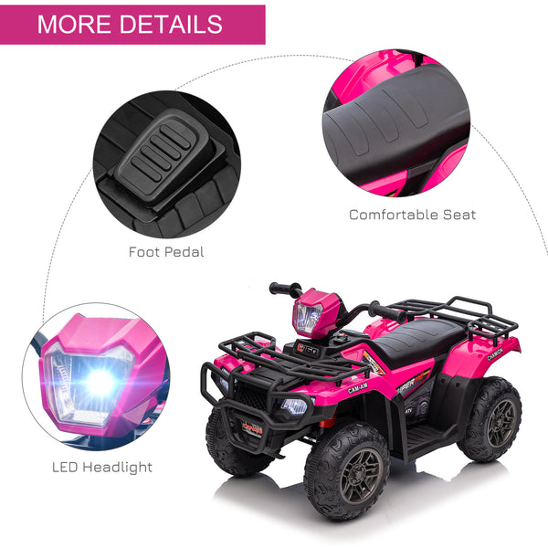 12V Off-Road Quad with MP3 Music and Spiked Tires, Pink